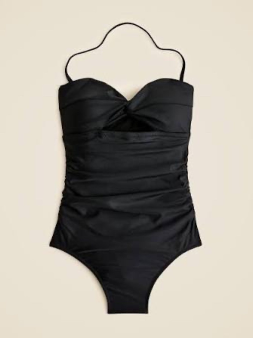 J. Crew Gemma Ruched Bandeau Cutout Black One Piece Swimsuit, 8, NWT